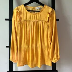 LOFT Yellow Silk Blouse Ruffle Blouse Size S